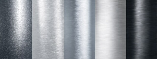 Metallic fabric swatches in various shades of grey and black