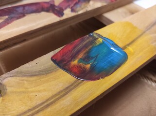 Mixing paints on a blackboard. artist's palette. Acrylic paints. Artist's workshop. Art studio....