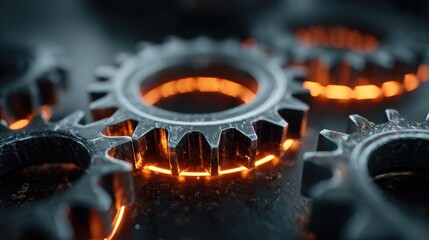 Close-up of glowing gears