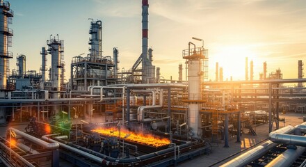 Obraz premium Industry pipeline transport petrochemical, gas and oil processing, furnace factory line, rack of heat chemical manufacturing
