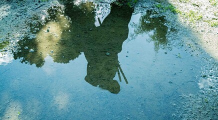 Reflection of samurai are walking in forest
