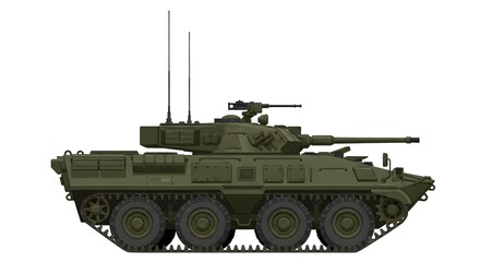 Side View of Modern Military Armored Fighting Vehicle on White.