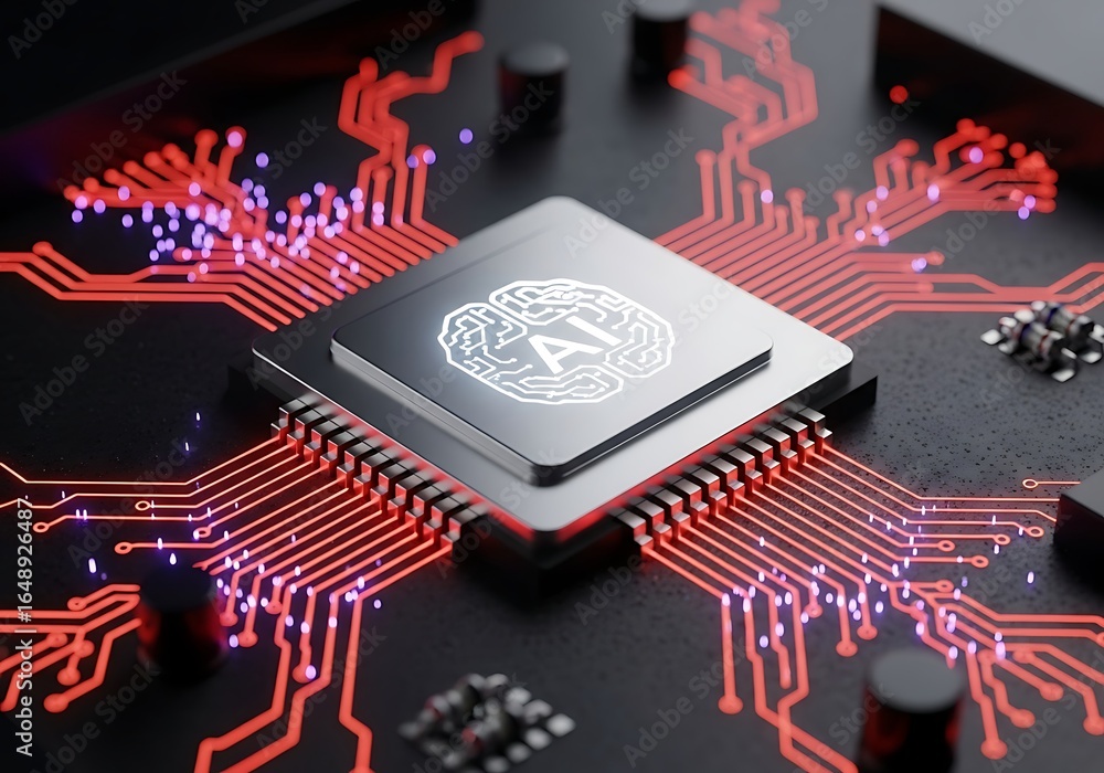 Poster cutting-edge ai processor with glowing circuit board for next-gen technology applications and innova