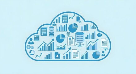 Cloud Computing Concept - Data Analytics and Business Charts.