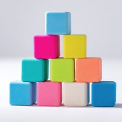 Colorful square blocks stacked in a pyramid shape against a plain background