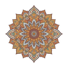 Artistic Mandala design: A beautiful, symmetrical Mandala design radiates with intricate patterns and vibrant colors, representing harmony and spiritual meditation.