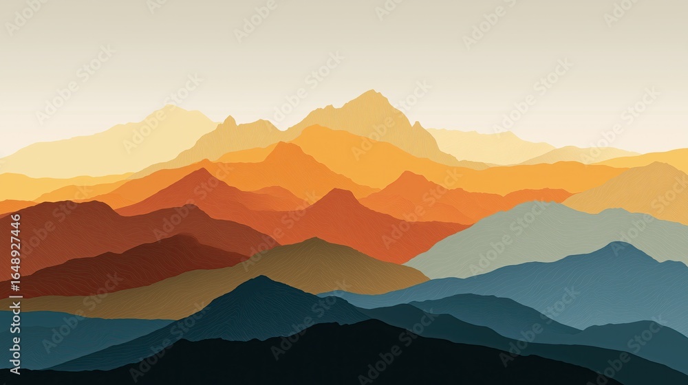 Aufkleber minimalist mountain range with color block layers in warm tones.