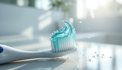Dental care, Teeth care, Close-up of Woman Brushing Teeth with Fresh Toothbrush