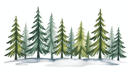 Obraz premium Watercolor Illustration of Evergreen Trees in a Snowy Landscape Ideal for Winter Holiday and Christmas Themes and Designs with Artistic Style