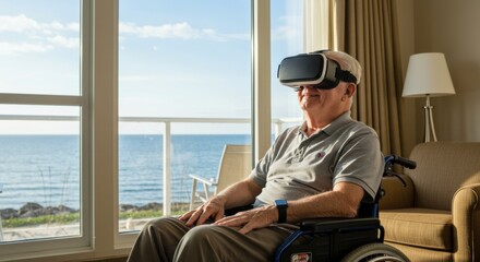 Virtual reality experience for elderly individuals senior living facility digital interaction indoor close-up technology benefits