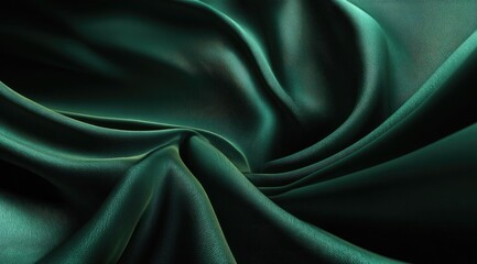 Obraz premium Close-up of deep teal green silk fabric, draped in swirling folds