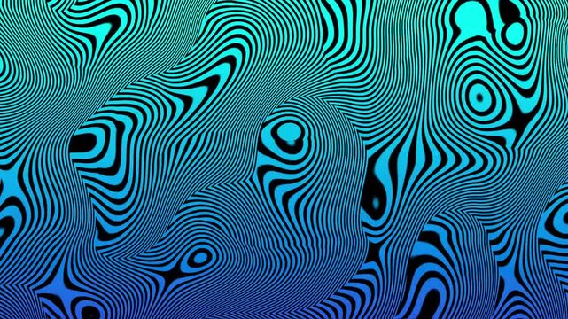 Animated abstract video background with mint and blue gradient wavy lines and hypnotic patterns, seamless loop for creative projects, motion design, VJ visuals, and artistic backdrops