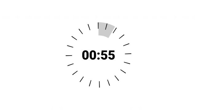 1 minutes countdown animation on white background. 4K Video