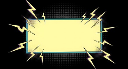 Comic Book Style Blank Rectangle with Lightning Bolts.
