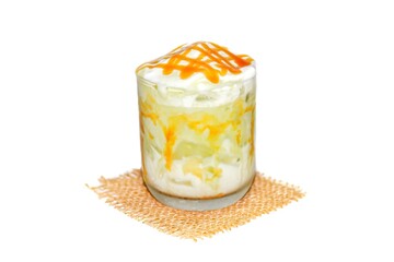 Ice milk vanilla served on sack with white background and isolate concept