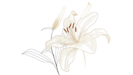 Elegant White Lily Flower Line Art Blossom Botanical Design