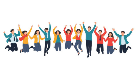 Diverse team jumping enthusiastically celebrating corporate success and business achievements together now