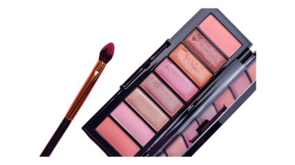 Blush palette makeup brush beauty product cosmetic face color beauty tools professional makeup artist kit on transparent background