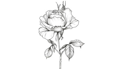Elegant Rose Flower Drawing Detailed Line Art Design Artwork