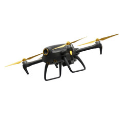 Black and Gold Camera Drone Flying in Open Sky with Clear Weather