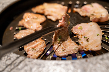 Pork belly meat for grilling in BBQ restaurant.
