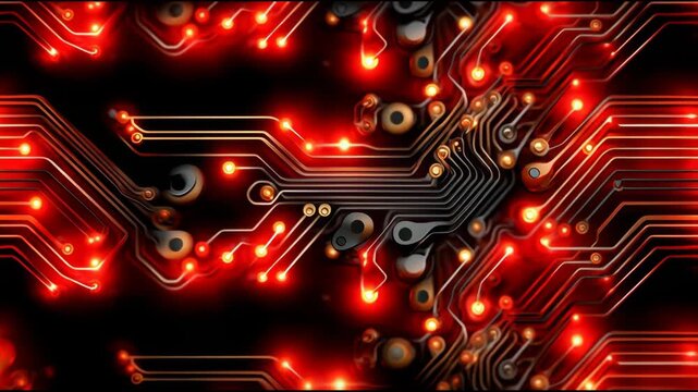 Una representaci&oacute;n colorida de circuitos electr&oacute;nicos brillantes muestra conexiones y componentes en un fondo oscuro. La imagen evoca un sentido de innovaci&oacute;n y tecnolog&iacute;a avanzada.