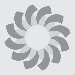Abstract circular pattern with swirling petals in shades of grey