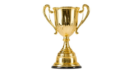 Gold trophy cup, isolated on transparent background, symbolizing victory and success