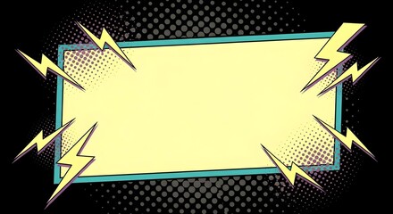 Pop Art Style Blank Rectangle with Lightning Bolts.