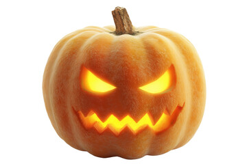 A Halloween pumpkin with glowing eyes and scary face, isolated on a transparent background.
