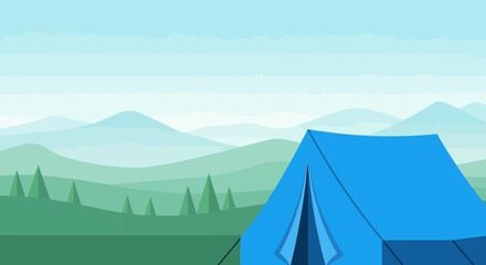 Camping Tent In A Mountain Landscape Vector Illustration Backdrop
