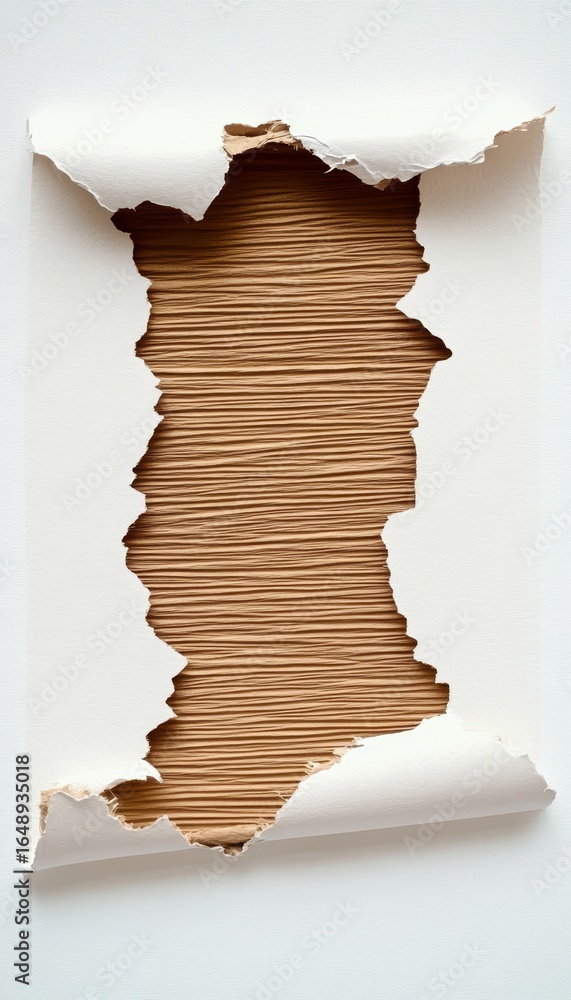 Poster exploring the artistic background with fragmented texture on paper and neutral wood for design use