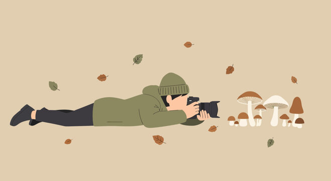 Capturing Autumn's Essence Photographer Documenting Wild Mushrooms in Nature