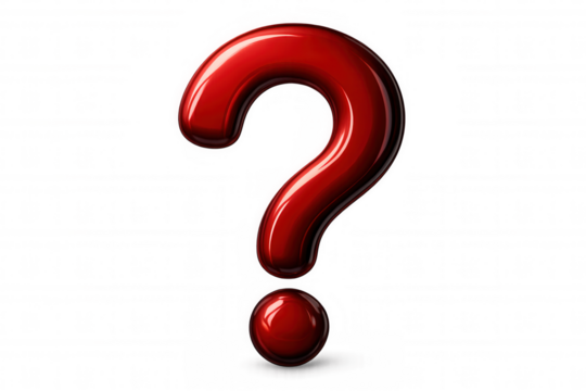 Shiny red question mark floating on a transparent background, perfect for emphasizing curiosity and uncertainty