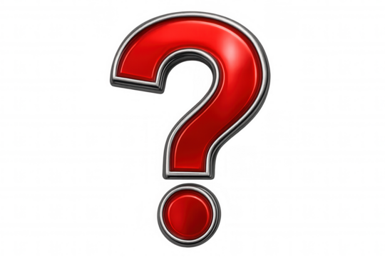 Chrome-edged red question mark representing problem-solving, uncertainty, and inquiry against transparent backdrop - Powered by Adobe