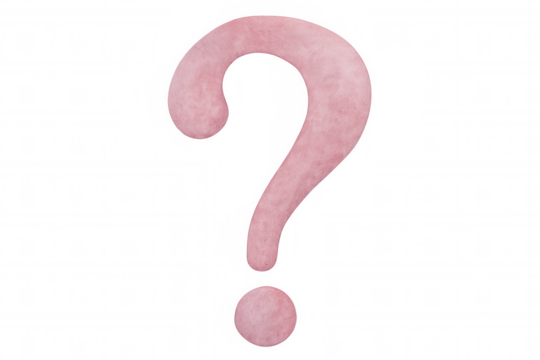 Pink question mark with a textured, watercolor effect, isolated on a transparent background, ideal for adding a touch of mystery to designs - Powered by Adobe