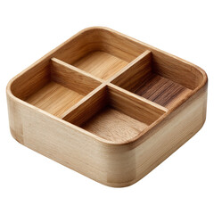 Wooden Box with Compartments on Transparent Background for Storage