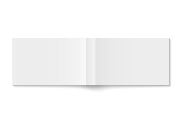 Vector mockup of white paperback horizontal book spread cover isolated. Realistic softcover magazine, brochure or booklet template opened on white background. 3d illustration.