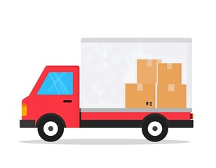 Cartoon red delivery truck with boxes