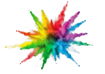 Rainbow dust powder Exploding Burst of Color Vibrant Rainbow Powder Cloud on White Background - Abstract Art Concept PNG transparent background isolated graphic resource
