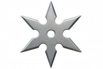 Metallic shuriken resting on a transparent background, perfect for creative compositing and intricate photo manipulation