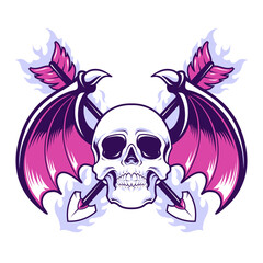 Retro skull with devil wings