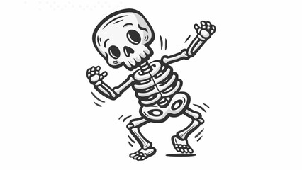 Fototapeta premium Cartoon skeleton dancing with arms raised and legs bent in a playful spooky halloween illustration style silhouette