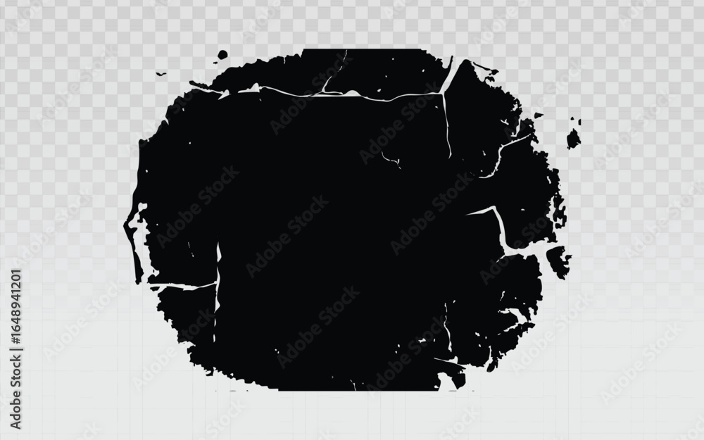 Poster a distressed black grunge stamp with cracks and a rough, irregular shape on a transparent background