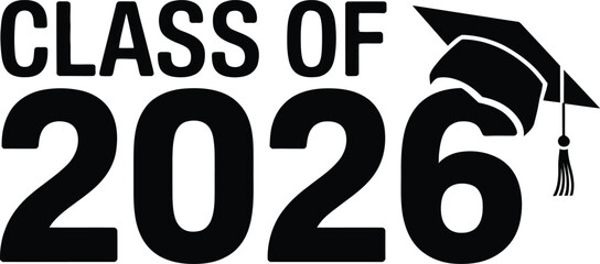 Class Of 2026 Text with Graduation Cap Isolated on Transparent Background Design