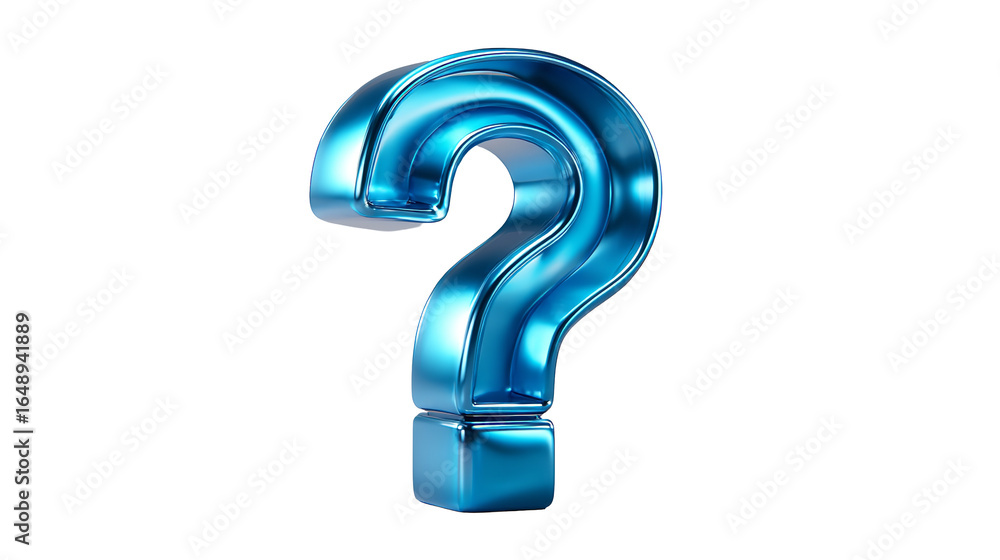 Poster metallic blue question mark with rounded edges on transparent background