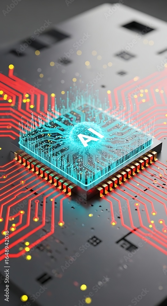 Fototapete innovative ai processor with luminous circuitry representing advanced computing power and data flow