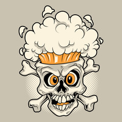 Skull cartoon with head exploded