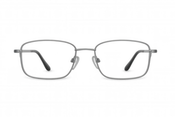 Silver eyeglasses frame presenting minimalist design, resting against transparent backdrop, suitable for graphic and fashion rendering