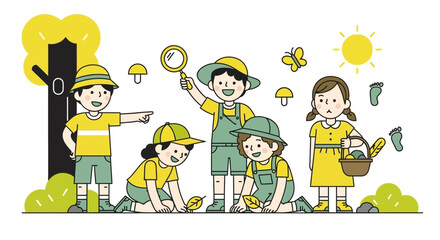 Children Explore Nature With Magnifying Glass During Summer Nature Walk